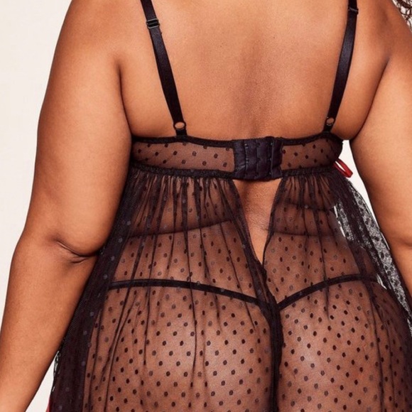 Polka Dot Mesh Lingerie Black Red 2X - Picture 15 of 16